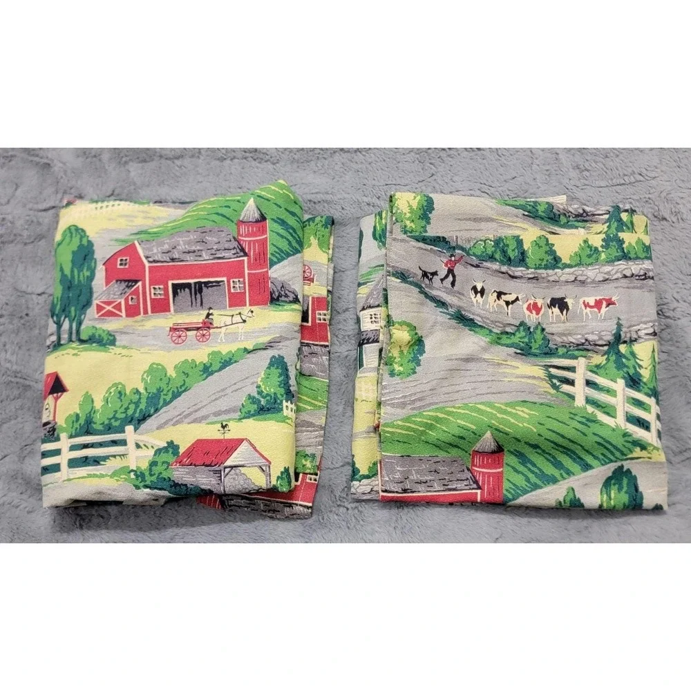 Vintage MCM Barkcloth Curtain Panels 1940s Rural Farm Pinch Pleat 86x32 Set Of 2